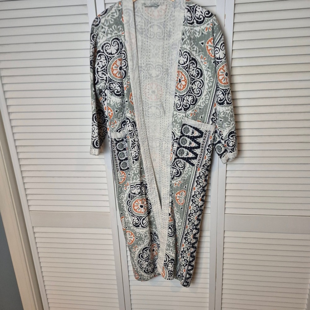 Kantha‎ Cotton Reversible Boho Kimono Jacket Unisex Robe OSFM Aztec Print